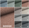 GANDAR - ciekawa pleciona tkanina melanżowa. Wytrzymała i mocna, Plecionka w różnych odcieniach nici, które sprawiają, że tkanina jest niepowtarzalna. Dostępna jest w szerokiej gamie kolorystycznej.