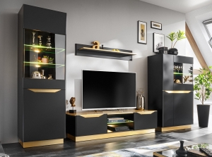 MEBLOŚCIANKA FAME CZARNY / ZŁOTY