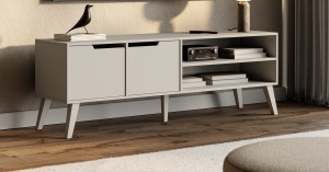 Szafka RTV 160 Nordelo pod telewizor z pólkami na nóżkach do salonu