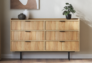 Komoda 150 cm Edison z 6 szufladami - rustykalna na wysokich nogach nowoczesna