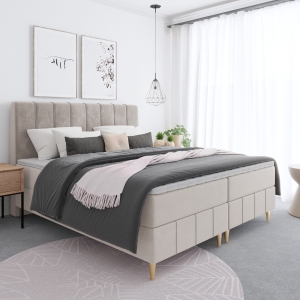  Łóżko tapicerowane, sypialniane z pojemnikiem, na nogach - BEGI