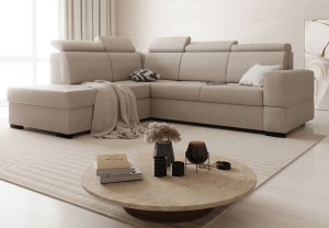  Narożnik L z funkcją spania, tapicerowany, z regulowanym zagłówkiem - AXEL