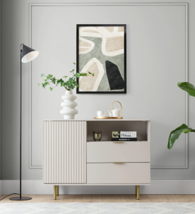 Komoda 104 cm kaszmir, czarny mat, styl glamour, złote nóżki, z szufladami - Nubia