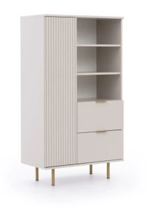 Regał w kolorze kaszmirowym, z szufladami, na nóżkach, nowoczesny do salonu - Nubia